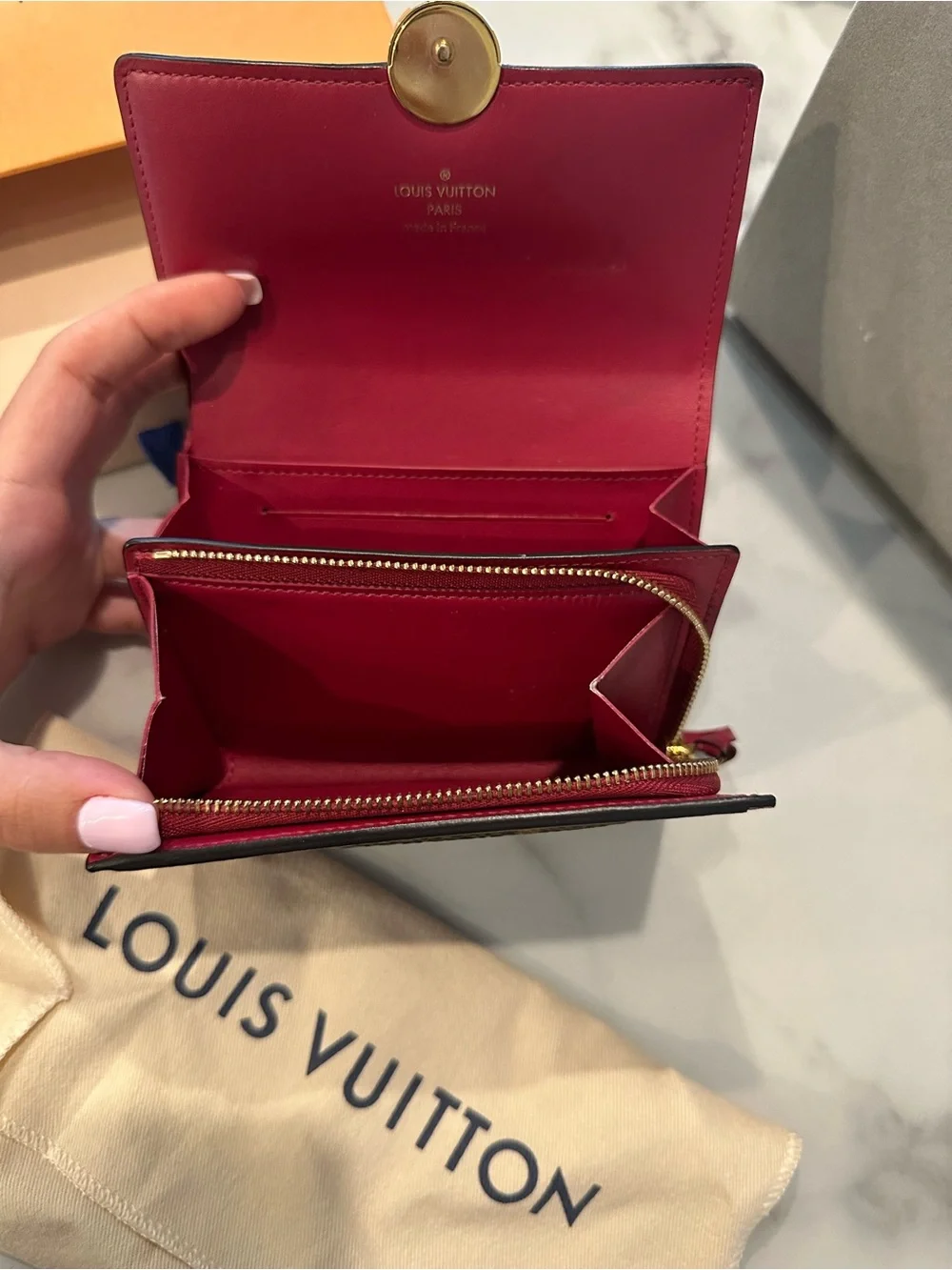 Louis Vuitton Monogram Compact Wallet with Pink Trim